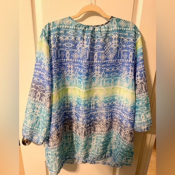 Catherines Blue Green Boho Print Blouse - Picture 3 of 10